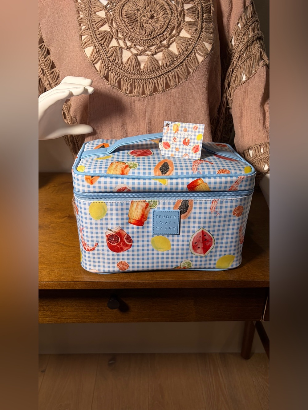 SET of Tender Love + Carry Blue Gingham Cosmetic Travel Pouch - Picture 8 of 14
